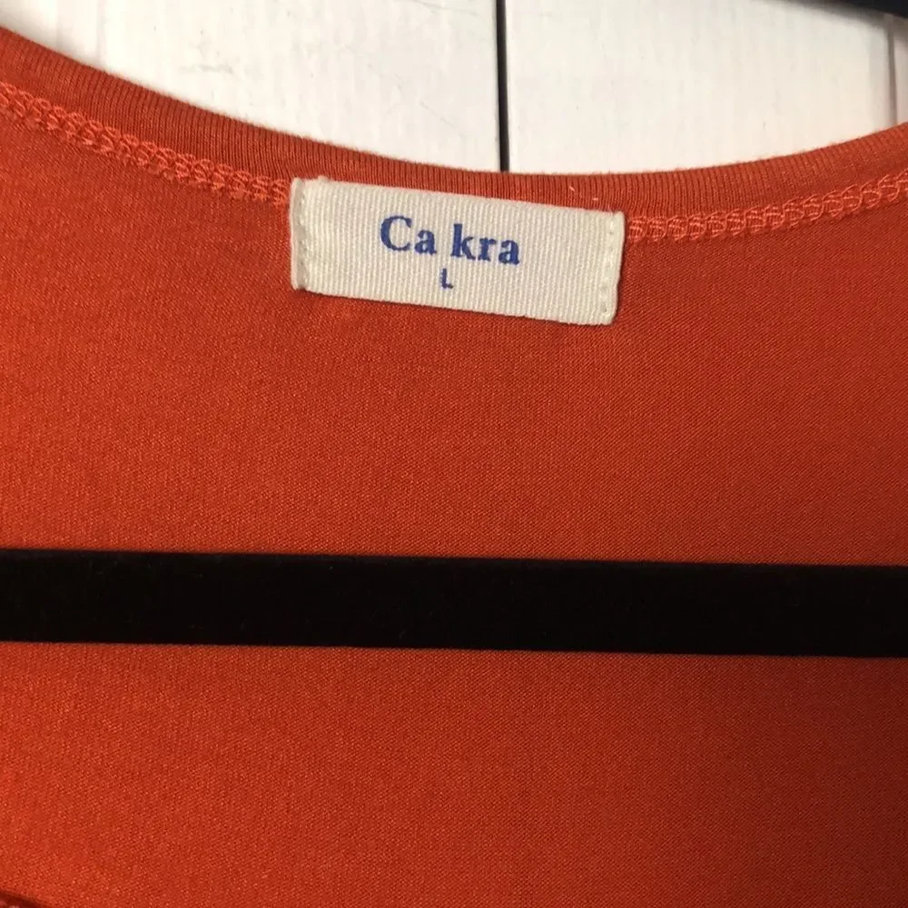2/$10 Ca kra Womens Short Sleeve Button Placket Blouse Top Orange Large - Picture 2 of 3